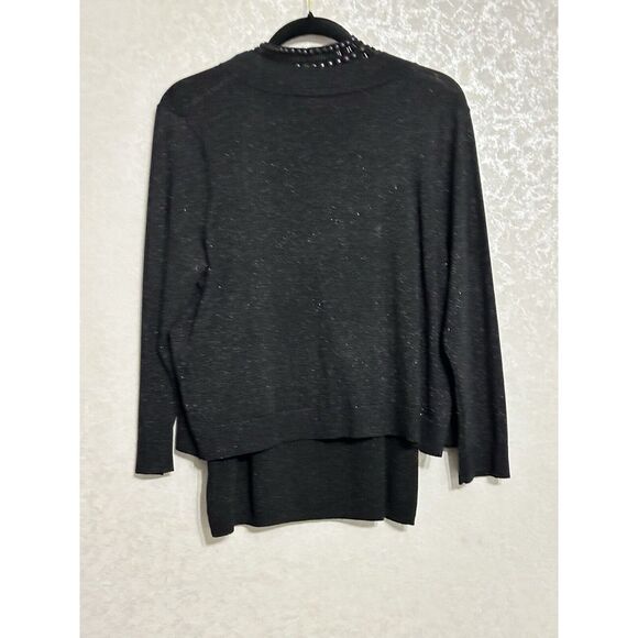 Carmen Black Metallic Sparkle Cardigan & Beaded Neckline Halter Top 2 Piece XL - Picture 2 of 7